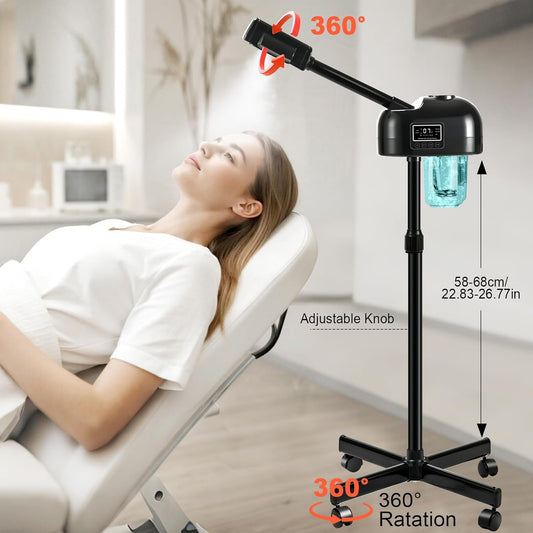 Professional Facial Steamer, Nano Ionic Hot Mist Spray, Stand Facial Steamer for Estheticians, Timer, Vaporizador Face Steamer for Deep Cleansing & Hydration, Home Salon SPA