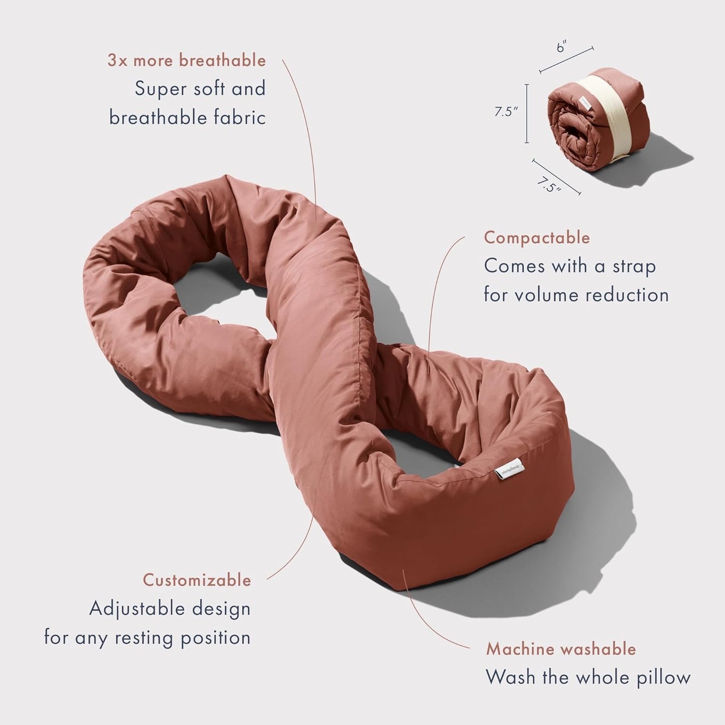 Huzi Infinity Pillow - Home Travel Soft Neck Scarf Support Sleep (Grey)