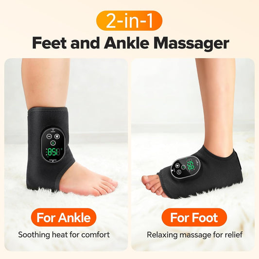 WoloyHeatie Cordless Foot Massager for Neuropathy, 3000mAh Rechargeable Ankle Heating Pad with Massage for Circulation, Foot Ankle Pain Relief Massager, Gray