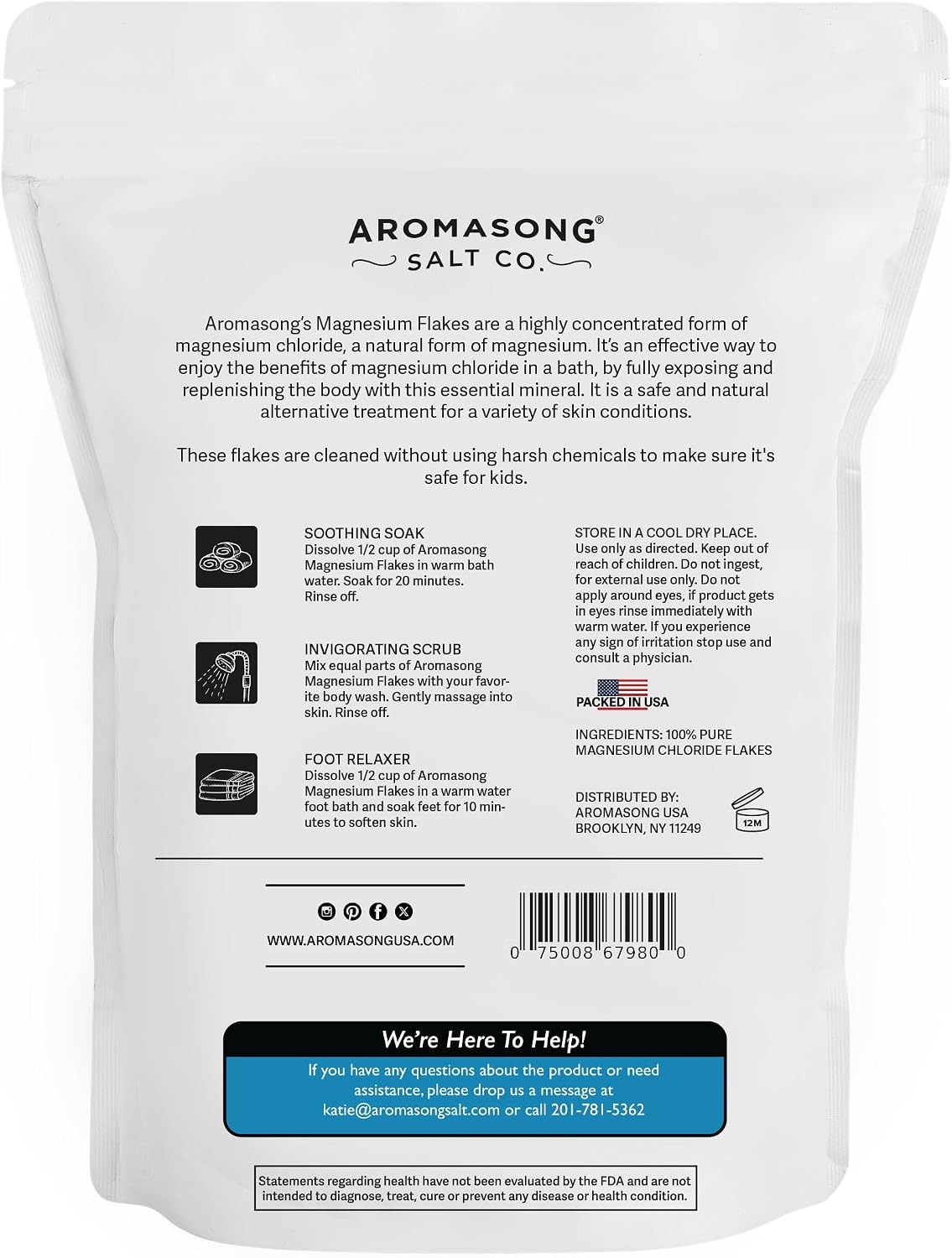 Aromasong Magnesium Flakes for Kids Bath – Pure Dead Sea Salt Bath Flakes for Kids, Toddlers & Babies | Gentle Calming Epsom Salt Alternative | Soothing Bedtime Detox Soak (48 Ounce (Pack of 1))