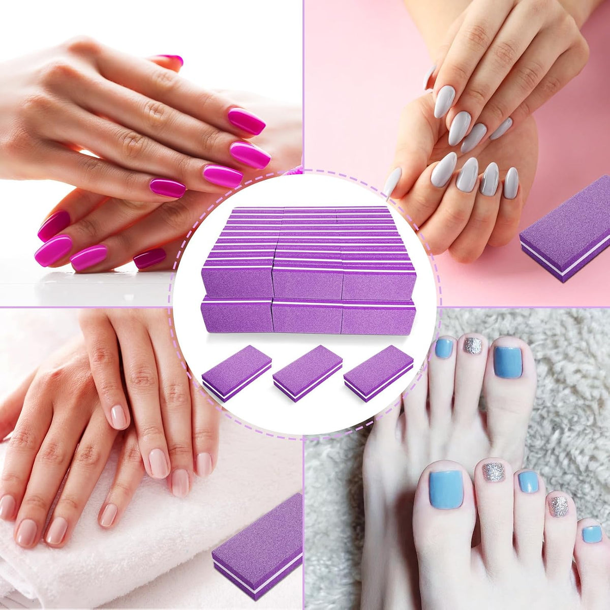 Pink Professional Nail Buffer Set - 30 Pcs, Acrylic & Natural Nails, 100/180 Grit Buffer Blocks