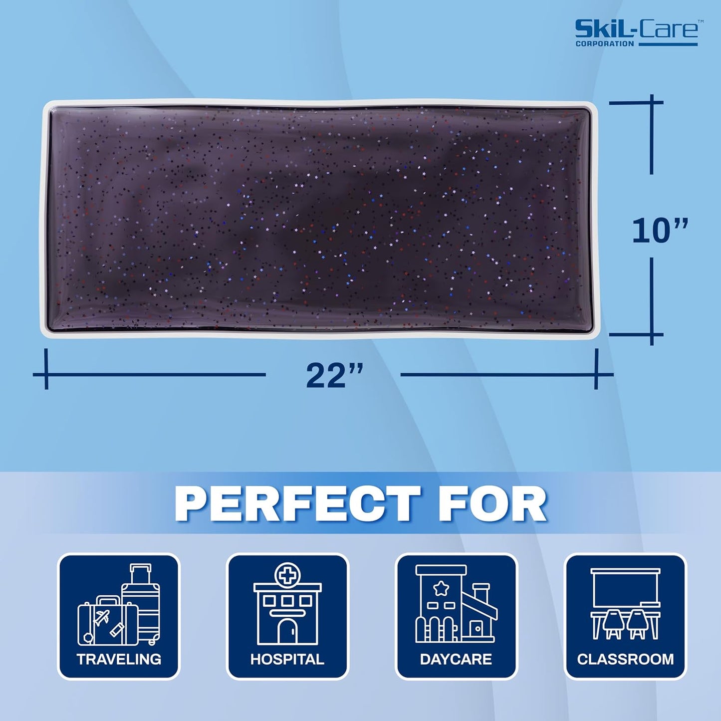 Skil-Care Gel Weighted Lap Pad, Tactile Visual Sensory, Wipe-Clean, 5 lb | Heat-sealed gel fill, wipe-clean vinyl cover, 10 x 18 in, light green, seated use at home, in the classroom, and road trips