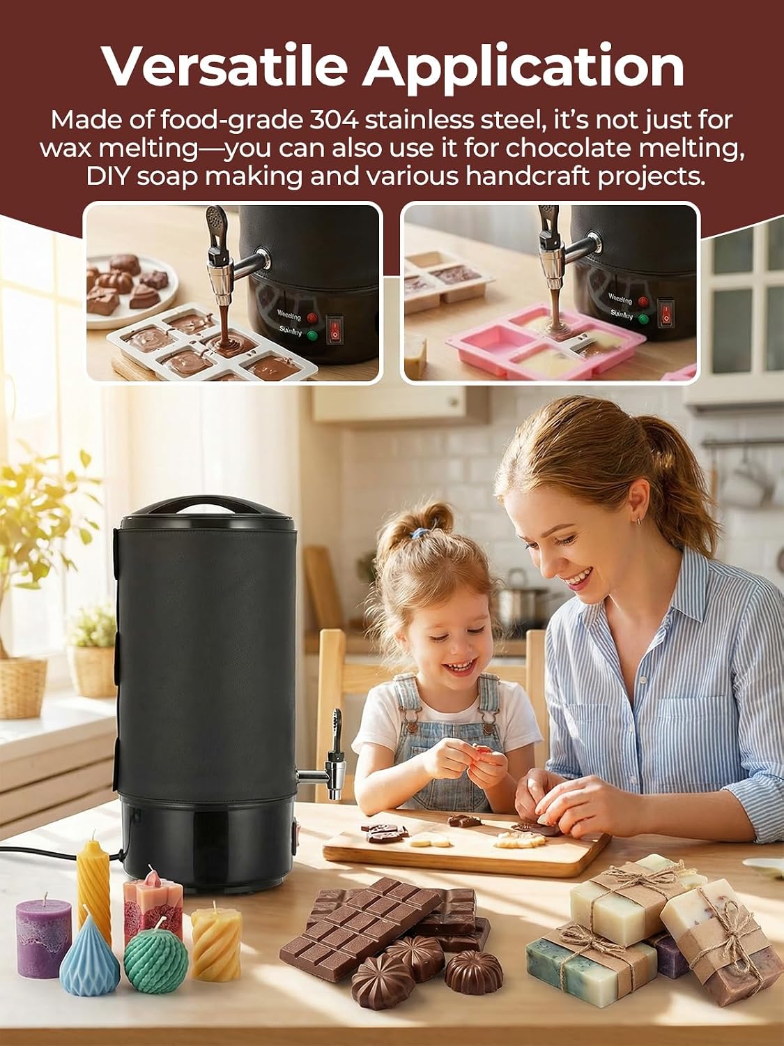 FOHERE 20lb Wax Melter for Candle Making, 9PCS Kit with Precision Temp Control (131-250°F) | Anti-Clog Spout, Scoop & Scraper Soy Beeswax Candle Maker Machine (Not for Gel Wax)