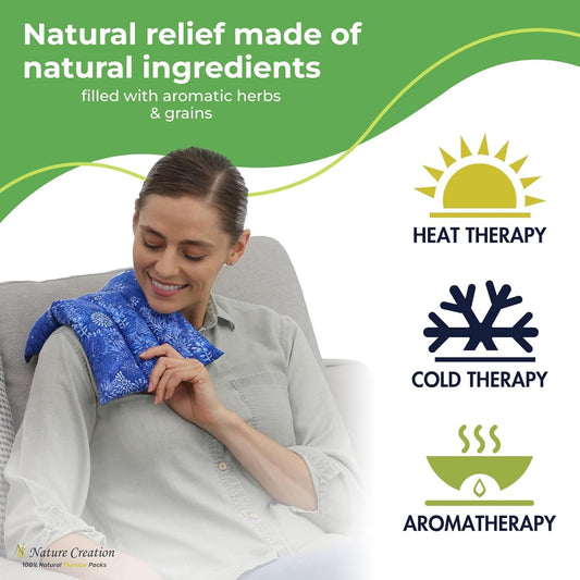 Nature Creation Microwaveable Herbal Heating Pad for Lumbar - Soothing Hot & Cold Therapy Pack for Lower Back- Soothing Relaxation, Warmth and Comfort - Lavender Flowers