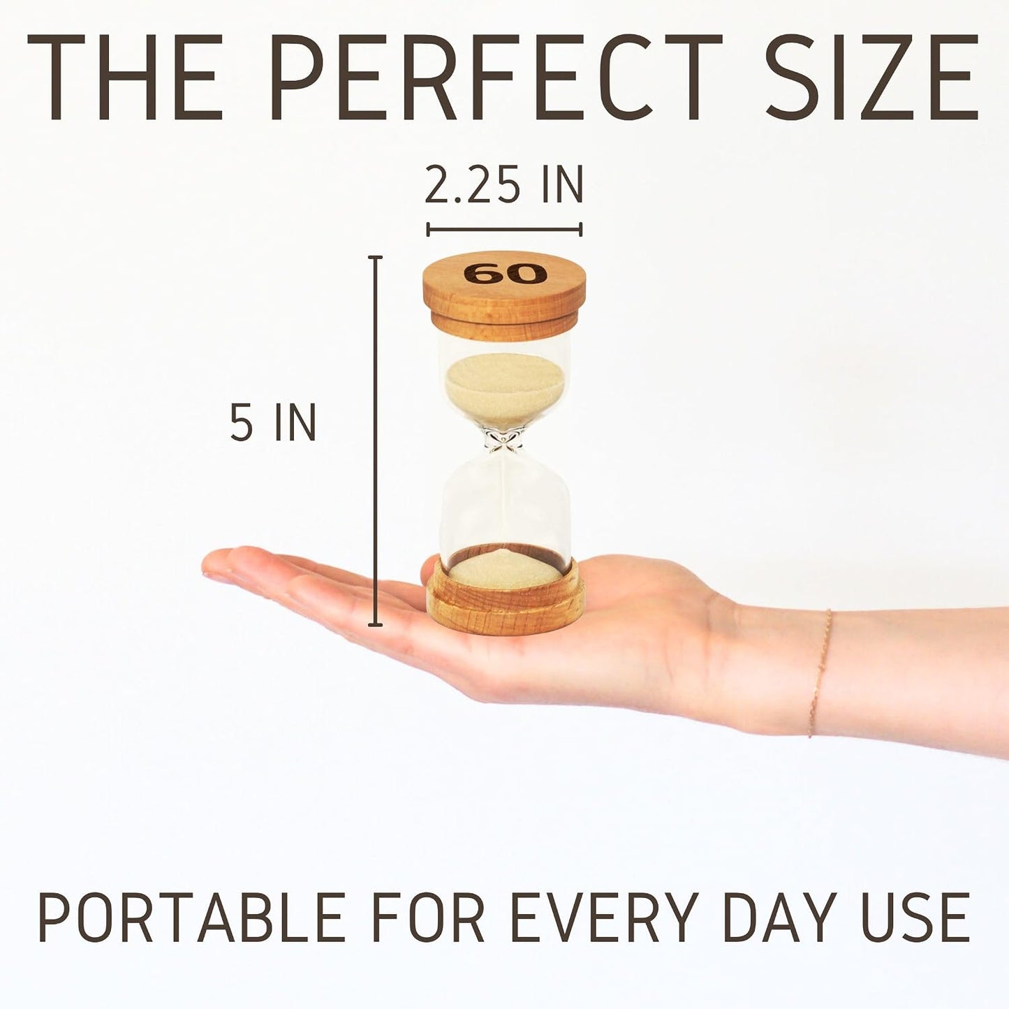 Sand Hourglass Timer - Glass Sand Clock Minutes - Modern Hourglass Watch with Wooden End Caps for Kids, Games, Classroom, Kitchen, Home or Office Decor (5 Minutes)