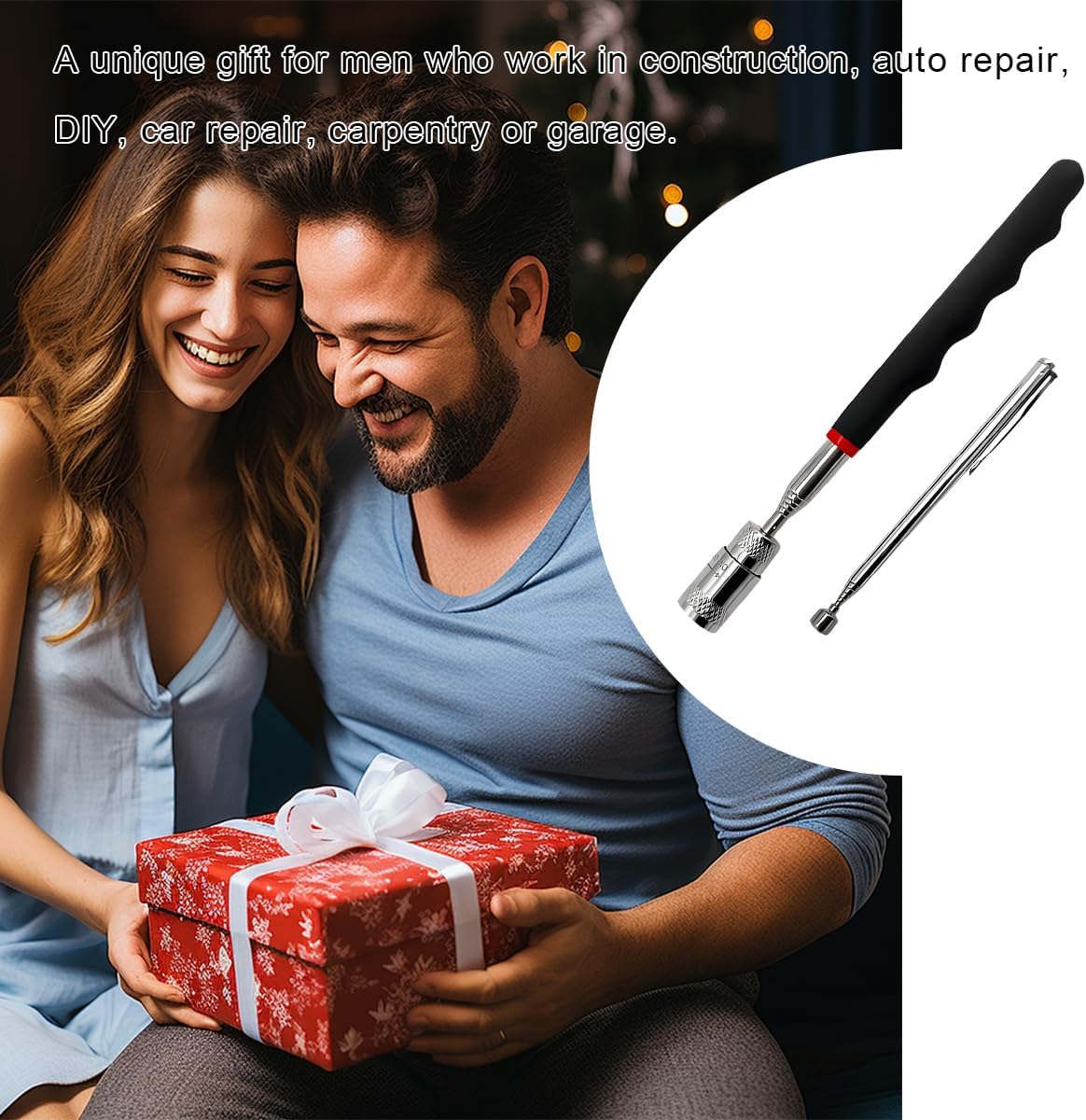 2PCS Telescoping Magnetic Pickup Tool Set, 1.5 lb Magnetic Rod 8 lb Extendable Magnet Pick-Up Tool with LED, Magnetic Flashlight Pick Up Tool Kit Cool Gadgets for Men