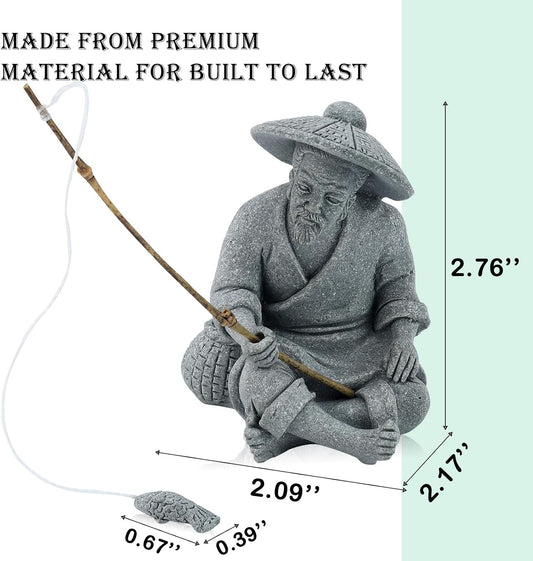 Sandstone Mini Fisherman Statue Old Man Figurine Sitting Fishing Elder Sculpture Asian Zen Decoration Vintage Ornament for Fish Tank Pot Garden Home - Style C