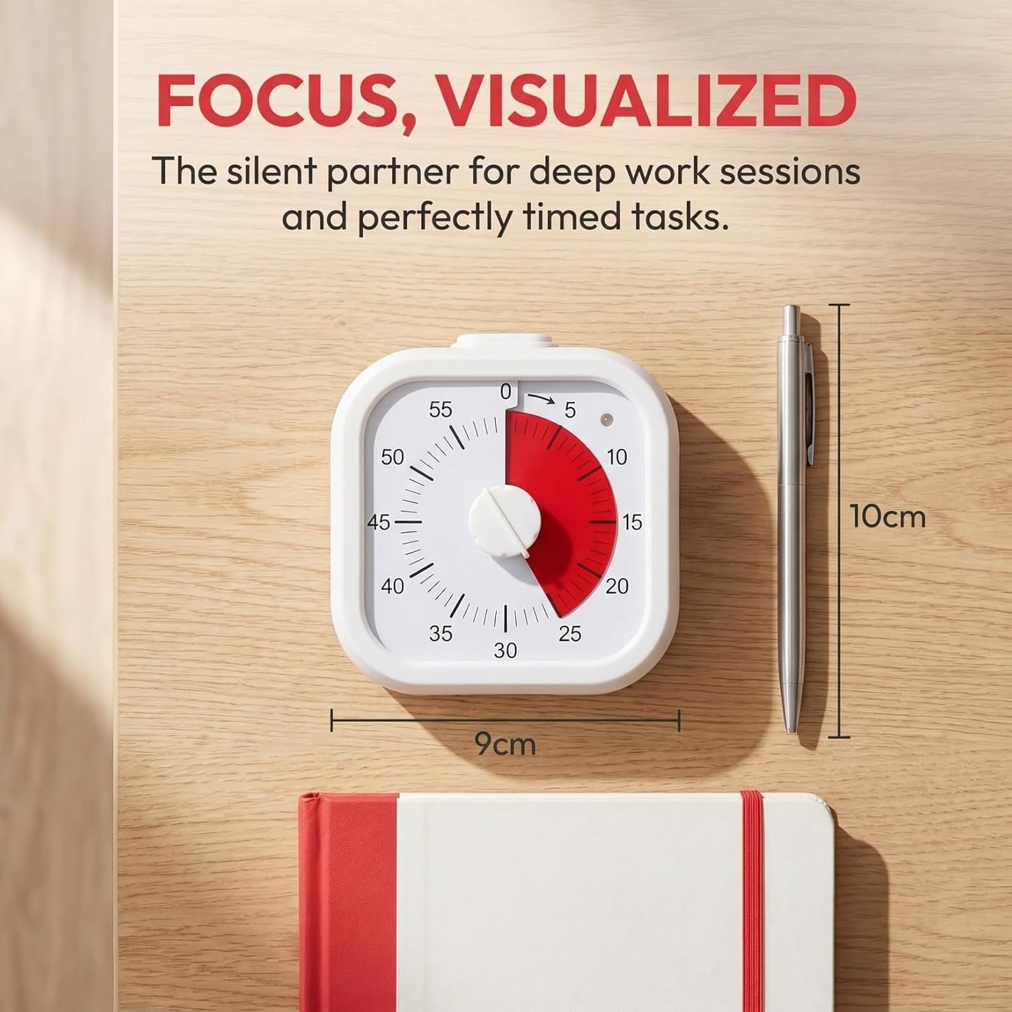 NUOBESTY Kitchen Timer 60 Minute Visual Desk Timer with Clip Silent Analog Countdown for Cooking Baking Classroom and Homework Management