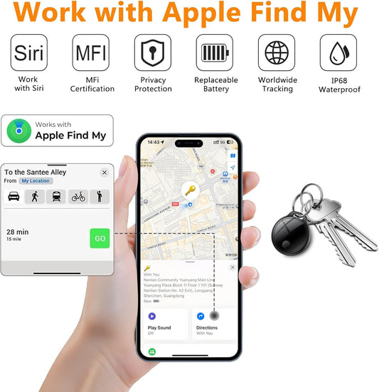 Air Tracker Tags-4 Pack: Smart Bluetooth Tracker, Compatible with Apple Find My APP (iOS Only) Replaceable Battery, IP67 Waterproof, Suitable for Luggage, Wallets, Backpacks, Keys Tracking Tag, Black