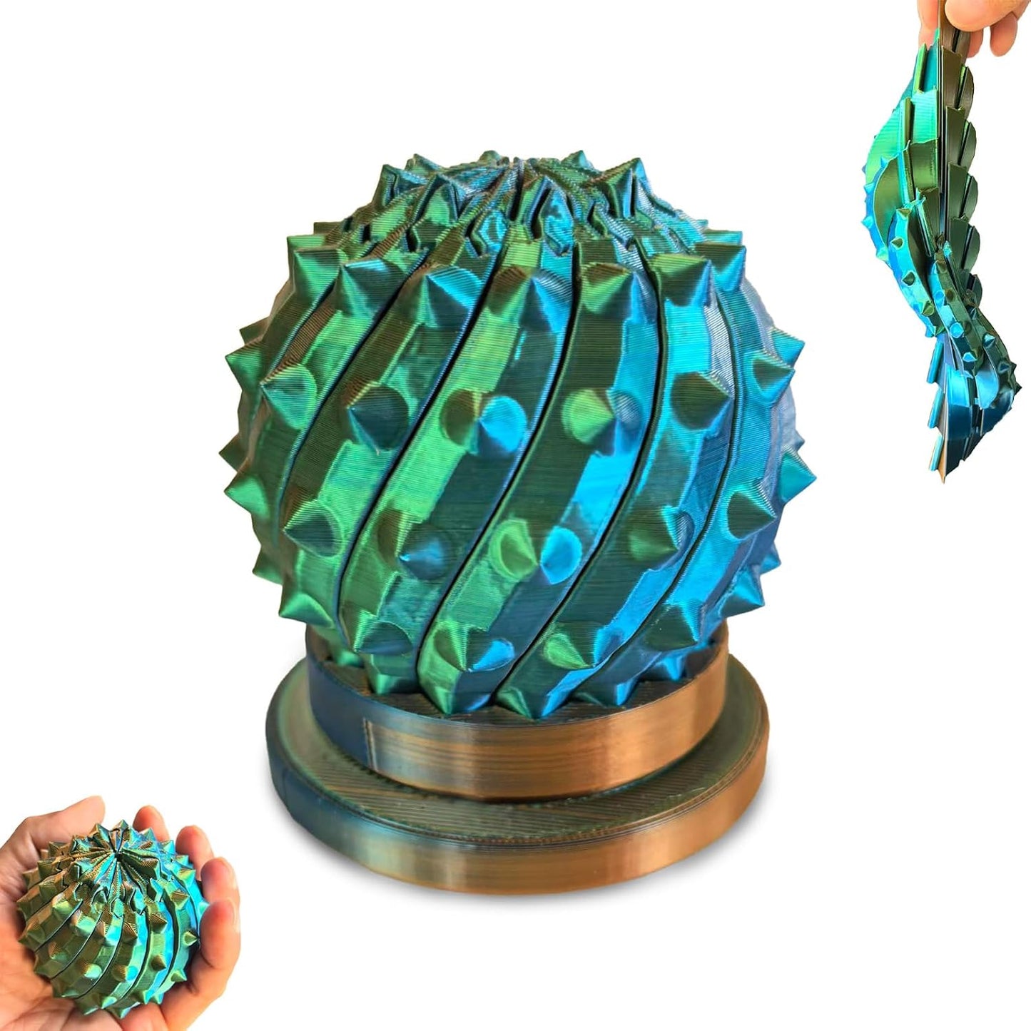 Spiky Retractable Ball, Cool 3D Printed Fidgets, Sharp Spiral Noisy Ball, Suitable for Adults to Relieve Stress and Anxiety, Office Opening Remarks, Killing Time (with Rotating Base)