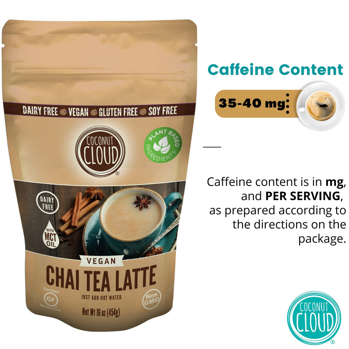 Coconut Cloud Vegan Spiced Chai Tea Latte Powder: Vegan & Dairy Free, 16 oz