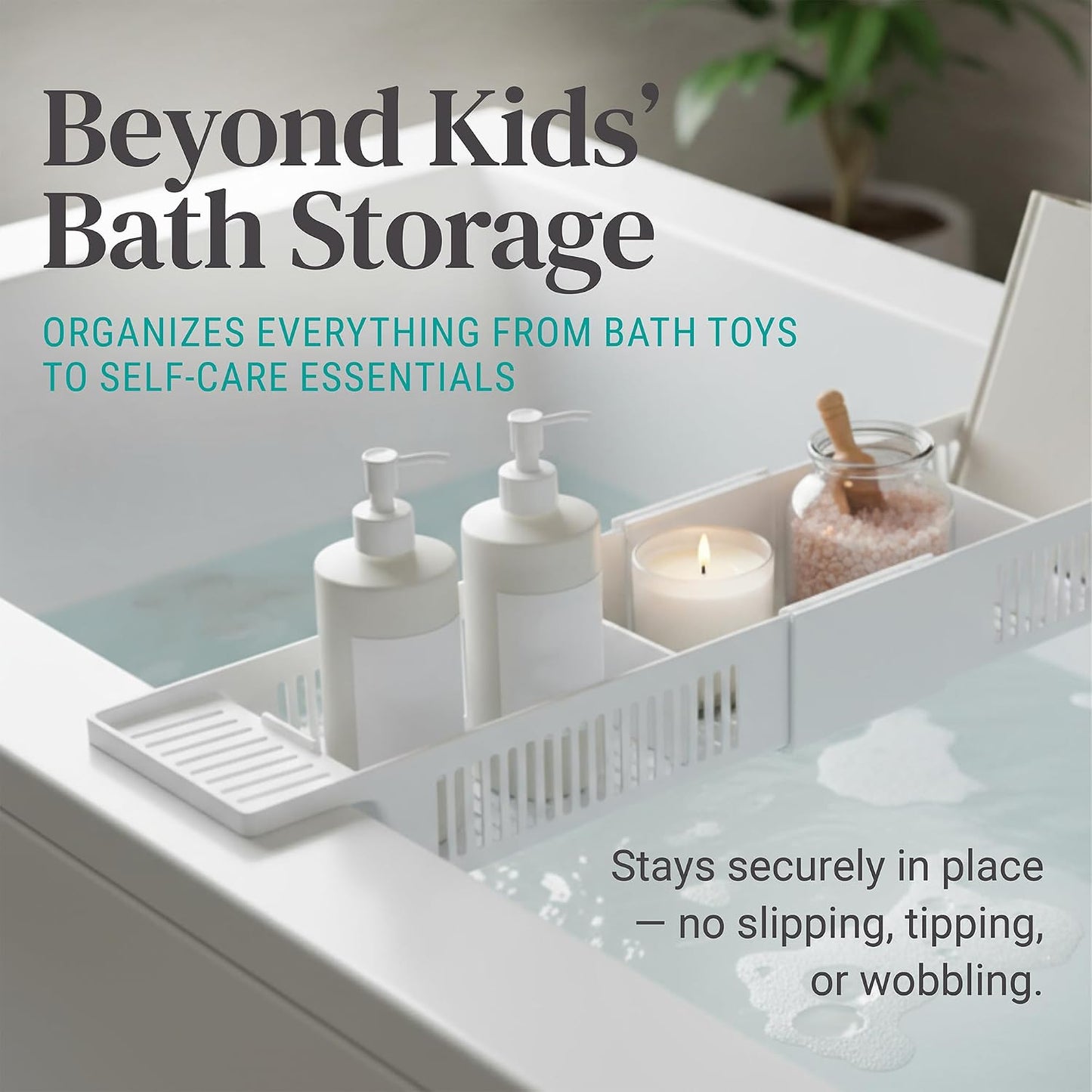 KidCo Bath Toy Organizer Storage Basket, 3 Compartment Horizontal Large Openings Bath Toy Organizer for Tub, Large Capacity Bath Toy Organizer with Large Openings, White