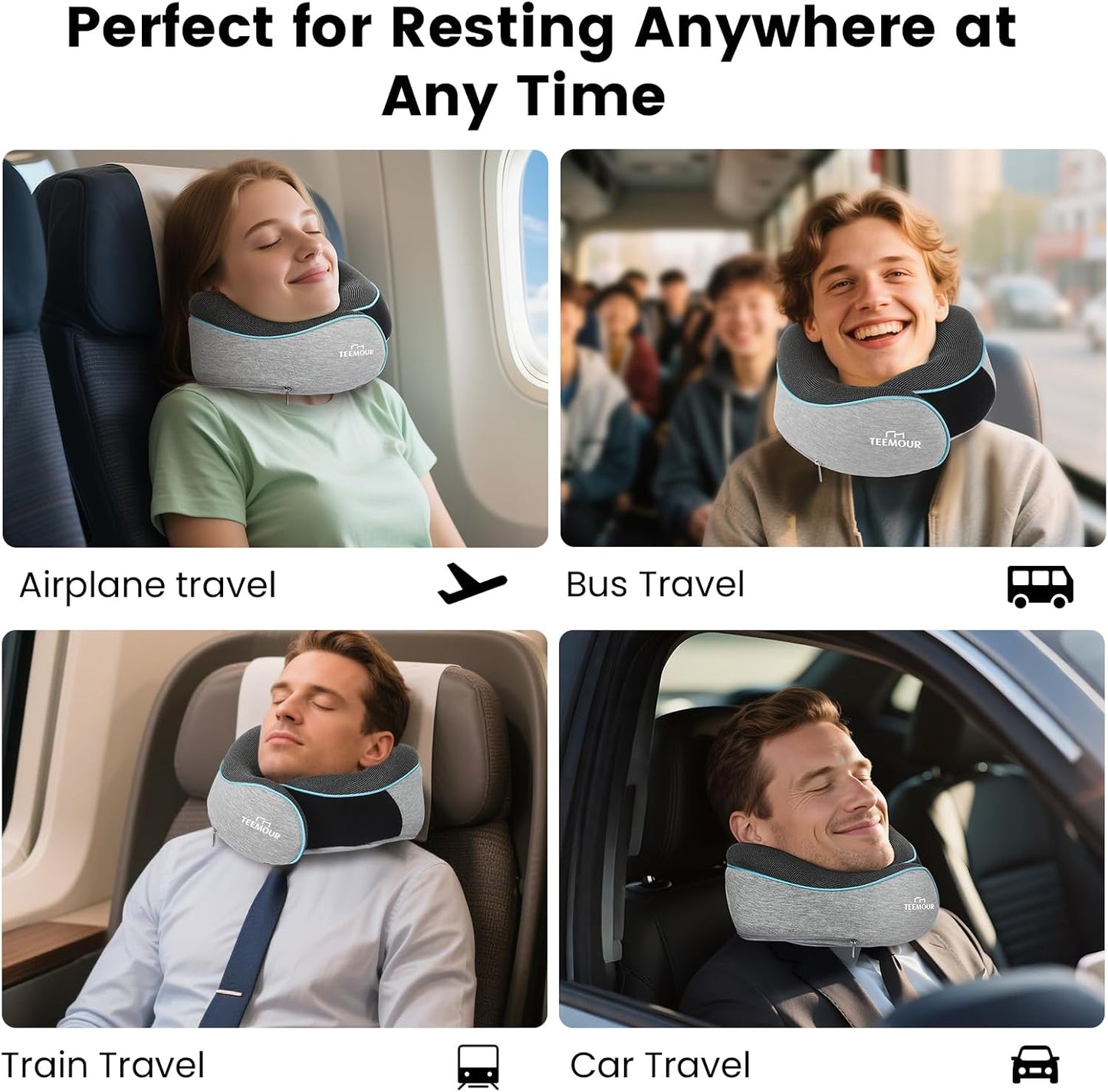 Travel Pillow Neck Pillow for Airplane Travel Essentials - Memory Foam Travel Neck Pillow, Stops Head Bobbing With Eye Mask & Earplugs, Portable Carry Bag for Long Flights| Airplane Accessories Black