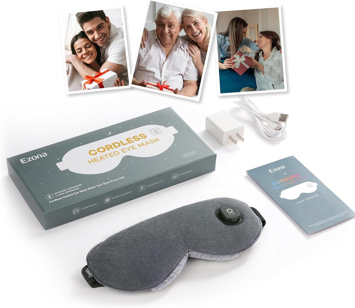 Ezona Cotton Cordless Heated Eye Mask, Warm Eye Compress Mask for Dry Eyes, Washable Eye Heating Pad for Travel, Dry Eyes, Blepharitis, Sinus Migraine (Blue)
