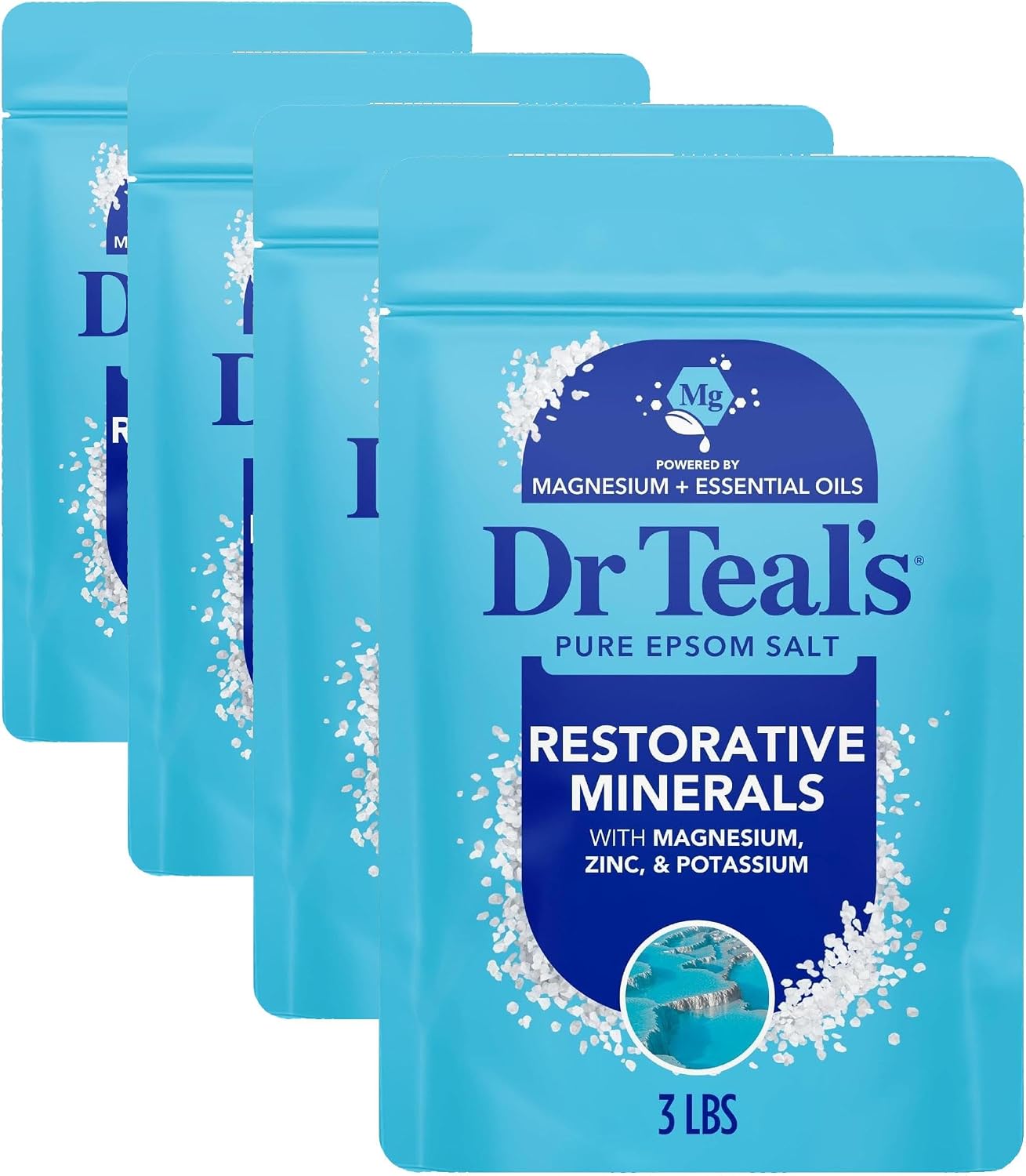 Dr Teal's Epsom Salt Magnesium Soak, Restorative Minerals with Magnesium, Potassium & Zinc, 3 lbs
