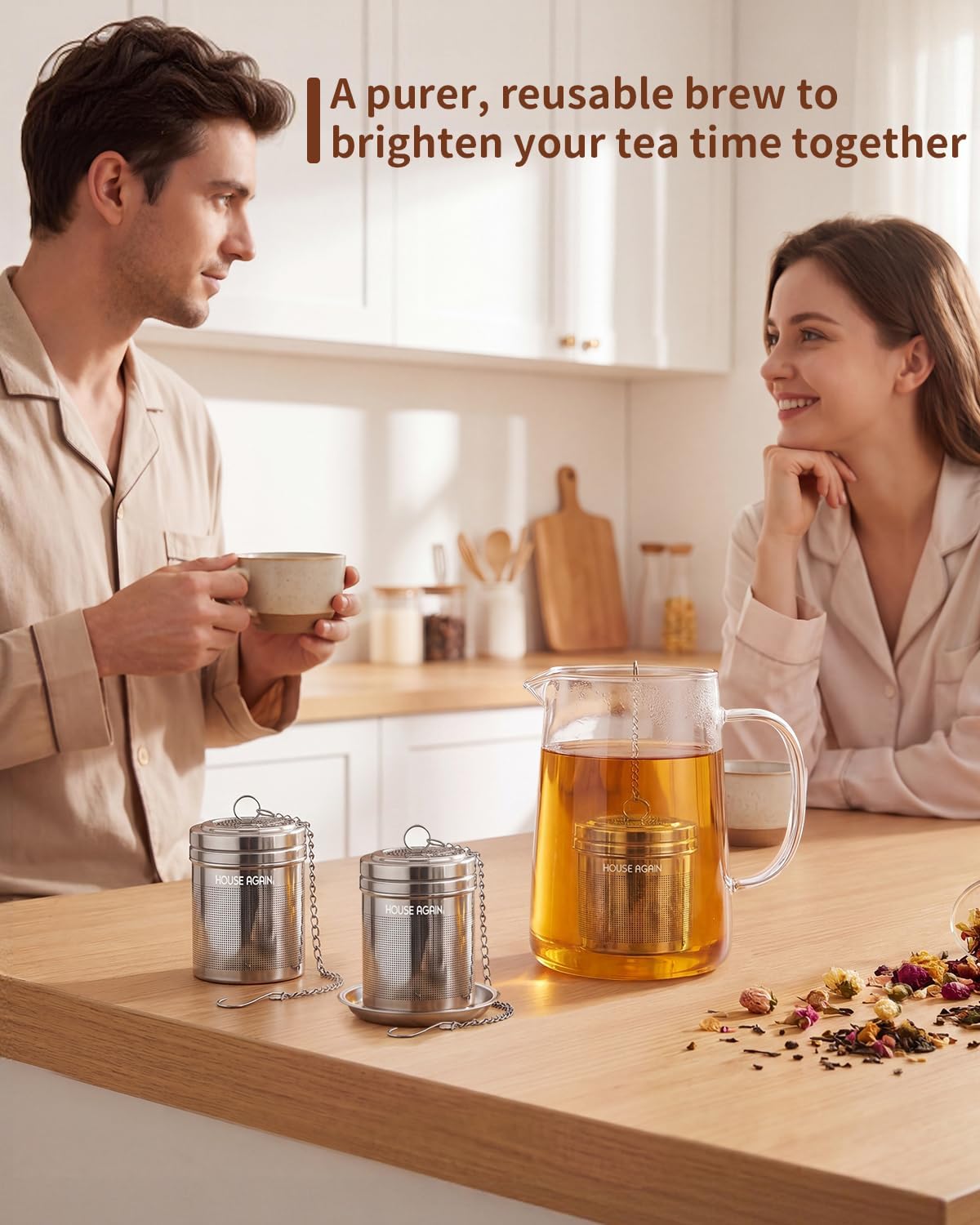 House Again 2 Pack Tea Infuser, Extra Fine Mesh Tea Infusers for Loose Tea, 18/8 Stainless Steel Tea Strainer with Extended Chain Hook, Tea Steeper for Brew Tea, Spices & Seasonings
