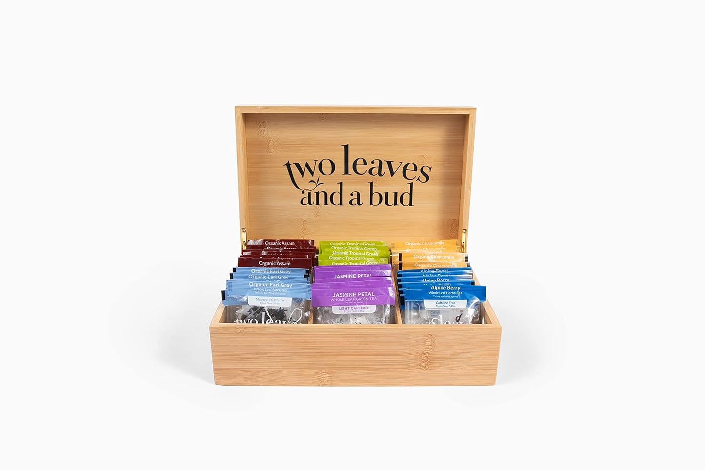 Two Leaves and a Bud Organic Tea Sampler in 6-Slot Bamboo Presentation Box