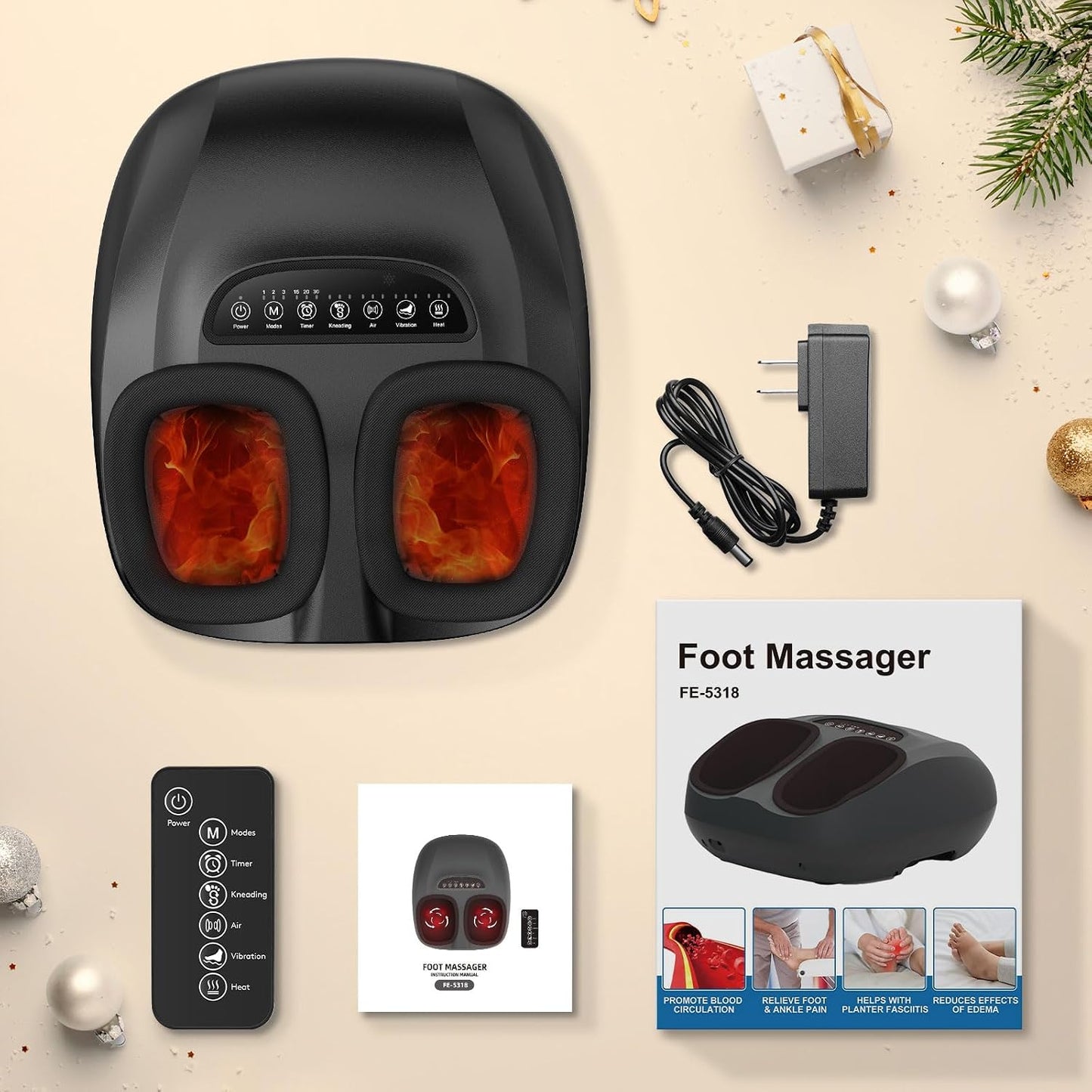 Shiatsu Foot Massager Machine with Heat, Deep Kneading Foot Massager with Vibration & Compression for Muscle Relaxation, Home Office Use for Men Women (Black)