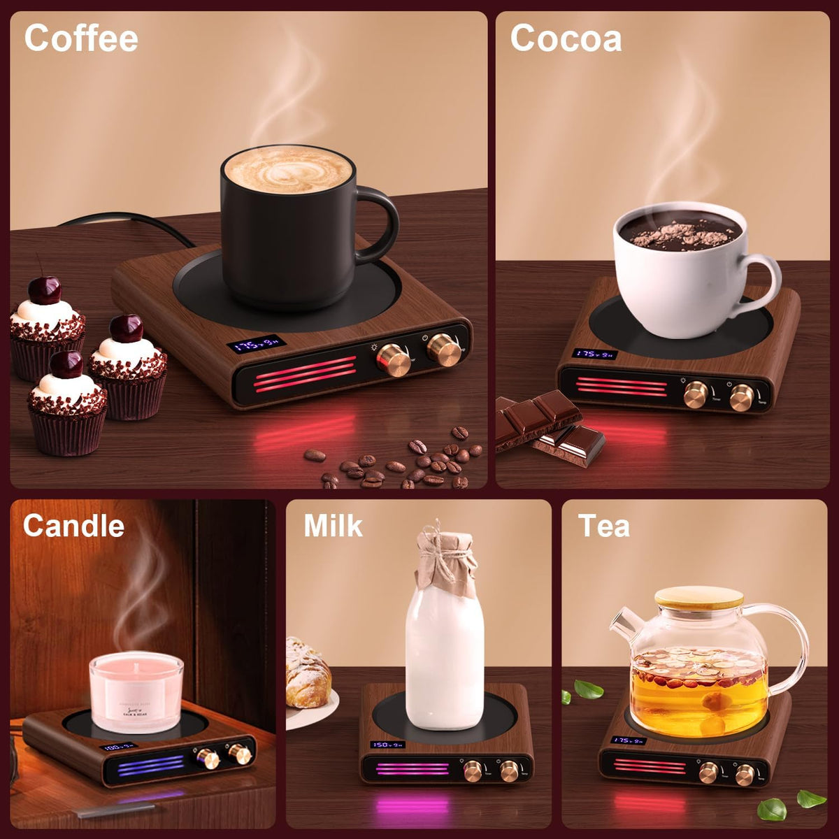 CEROBEAR Retro Coffee Mug Warmer for Desk, 50W Fast Heating Cup Warmer