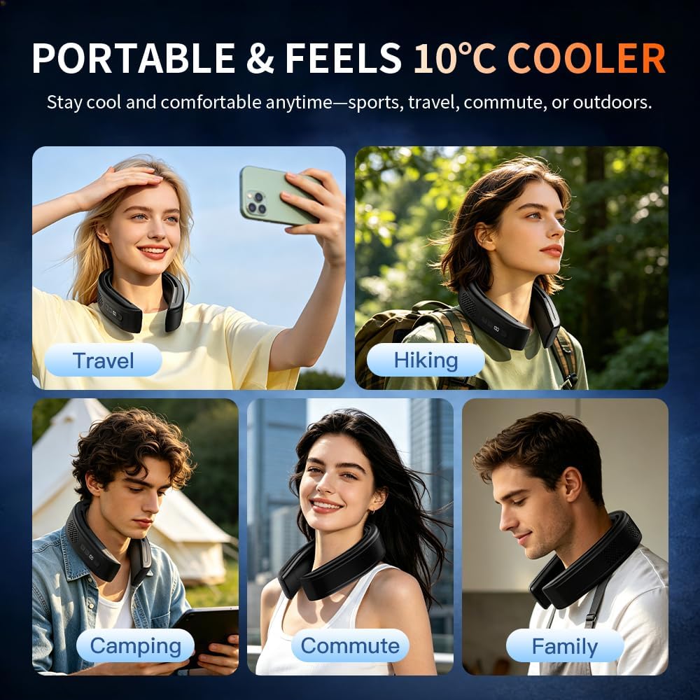 Portable Neck Fan, Cooling Neck Fan with Dual Cooling Plates, Bladeless Hands-Free Wearable Fan, 4000mAh Rechargeable Neck Fan with LED Display, Adjustable for Commuting, Travel, Outdoor