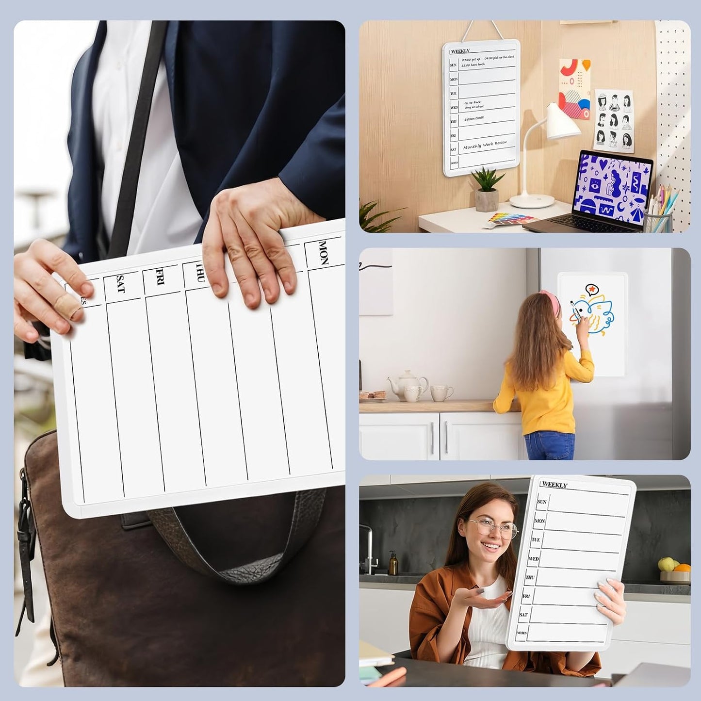 Weekly Whiteboard Calendar for Wall, Small 11" x 17" Planning Board with Plastic Frame, Hanging Dry Erase Calendar for Kitchen Planner, Home, Office