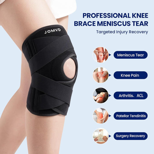 JOMVD Knee Brace for Knee Pain, Meniscus Tear, Adjustable Knee Support with Side Spring Stabilizers for ACL, MCL, Arthritis, Patella Stability, Knee Pain Relief, Injury Recovery, Women and Men, Medium