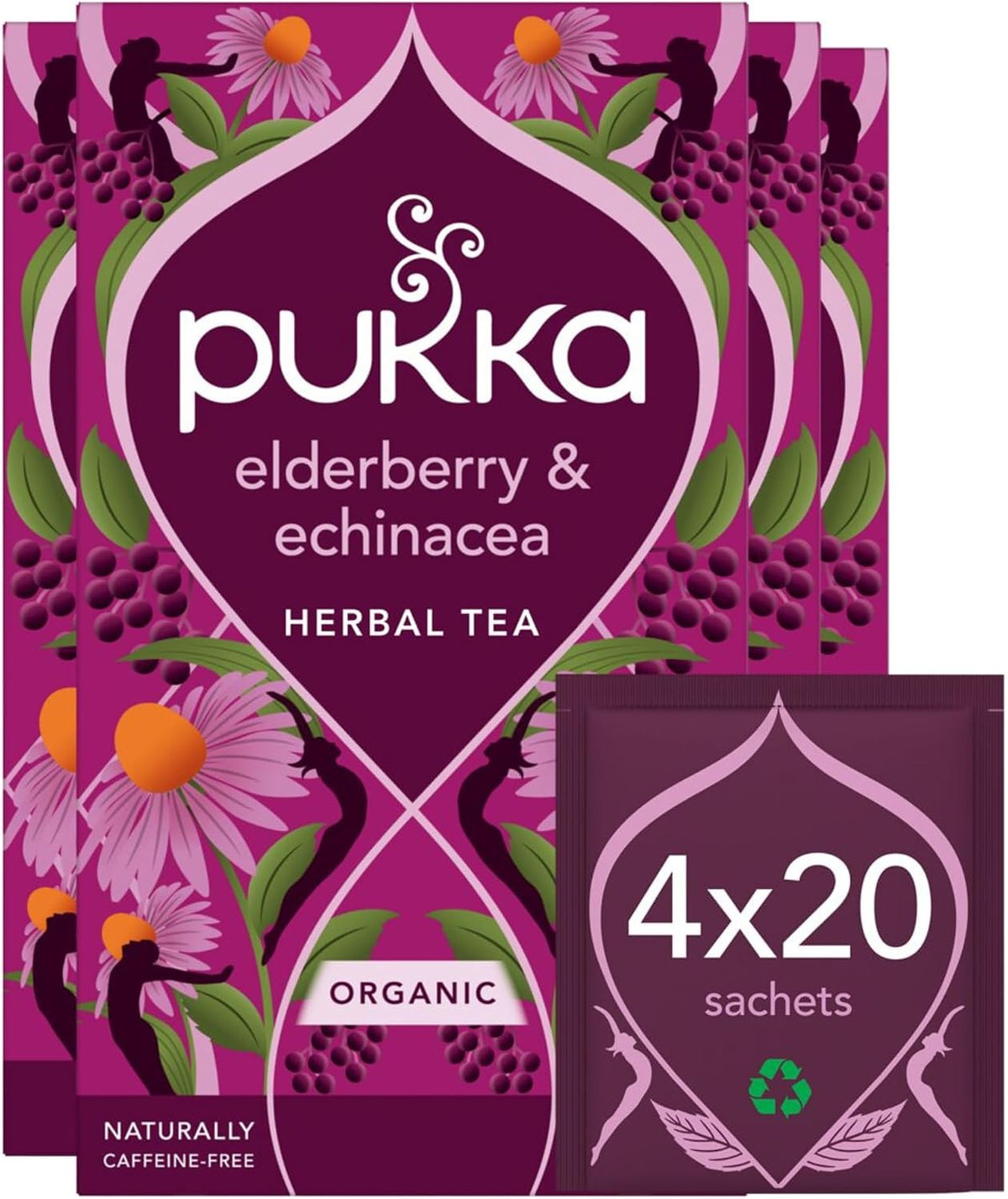 Pukka Organic Elderberry and Echinacea with Elderflower 20 Tea Bags (Pack of 4)