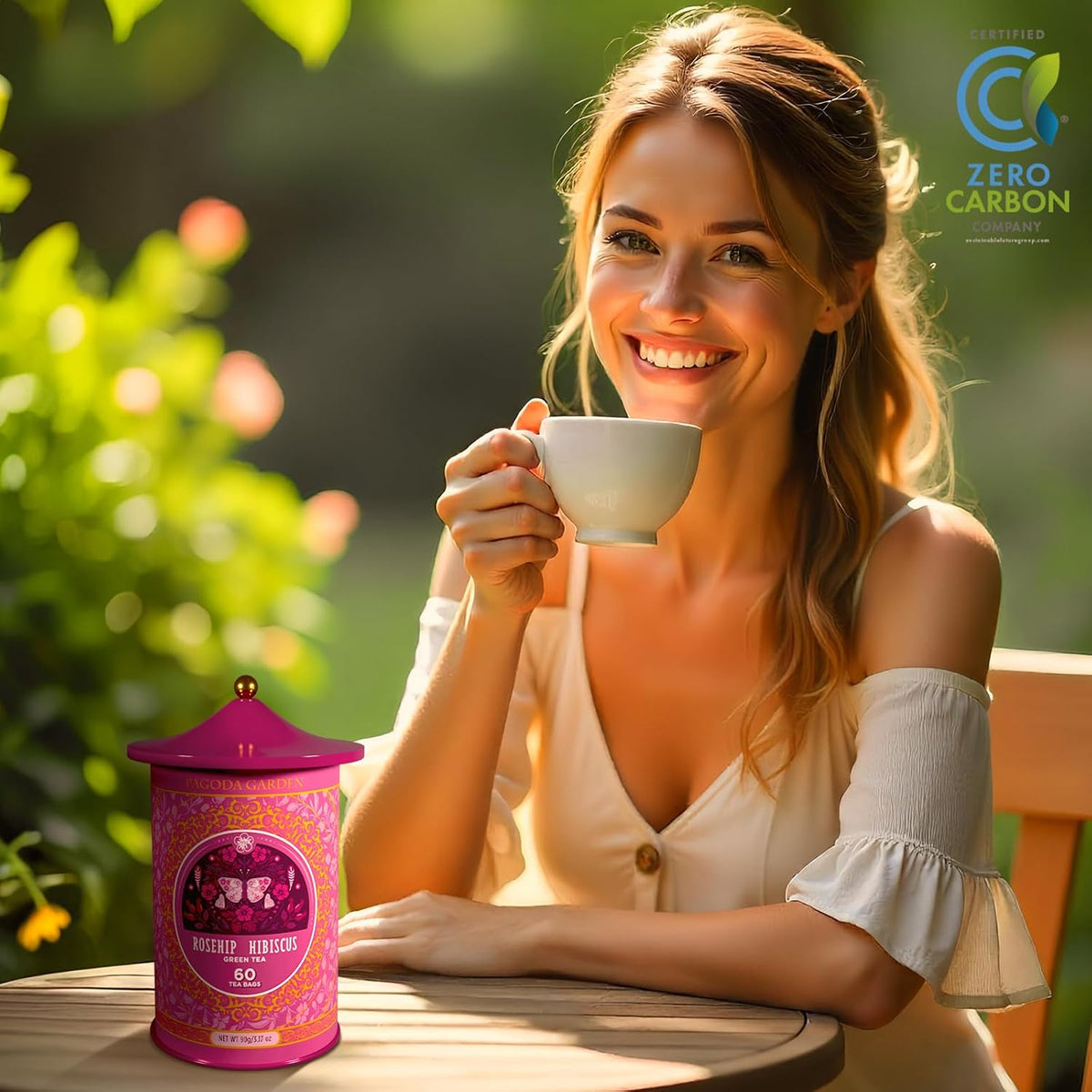 Life Plus Style Gourmet Pagoda Garden Rosehip Hibiscus Green Tea Caffeinated Hot or Iced Natural Ceylon 60 Tea Bags