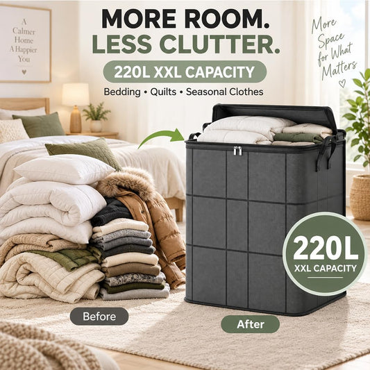 220L XXL Foldable Storage Bag with Reinforced Handles, Upgraded Heavy-Duty Design with Reinforced Seams & Zipper, Portable Moving Storage Bags for Bedding, Clothes & Quilts,XXL: 23.6x19.7x27.6 in:3