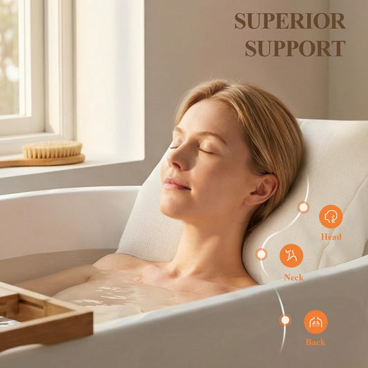 Luxury Bathtub Pillow,Head,Neck & Back Support,Quick-Drying 5D Mesh Core,Gift for Bath Lovers,Adjustable Thickness Fits Any Bathtubs,Easy to Maintain,Light Grey