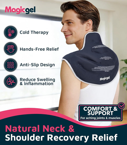 Magic Gel Ice Pack for Neck and Shoulders, Reusable Cervical Ice Pack Wrap for Neck Pain Relief, Flexible Gel Cold Pack for Shoulder Surgery Recovery, Rotator Cuff Injuries, Physical Therapy - Large