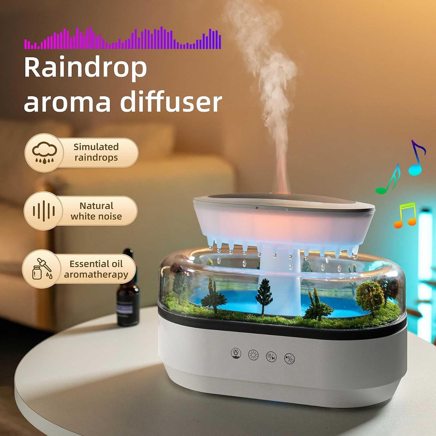 Raindrop 250ML Essential Oil Diffuser Aromatherapy Humidifier - Large Opening Tank, Natural White Noise, Colorful Lights, Fine Atomization, Quiet Operation for Bedroom/Living Room/Office