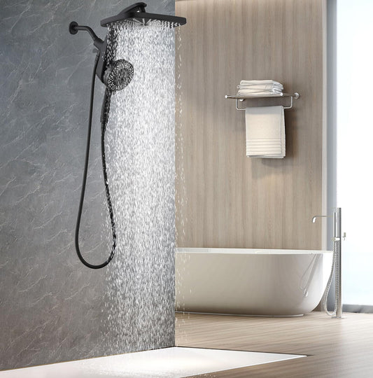 Rain Shower Head with Handheld Showerhead, Black 1.75GPM 460311
