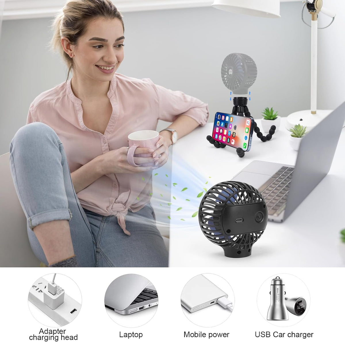 Portable Stroller Fan Rechargeable Clip-On Fan Personal Desk Fans