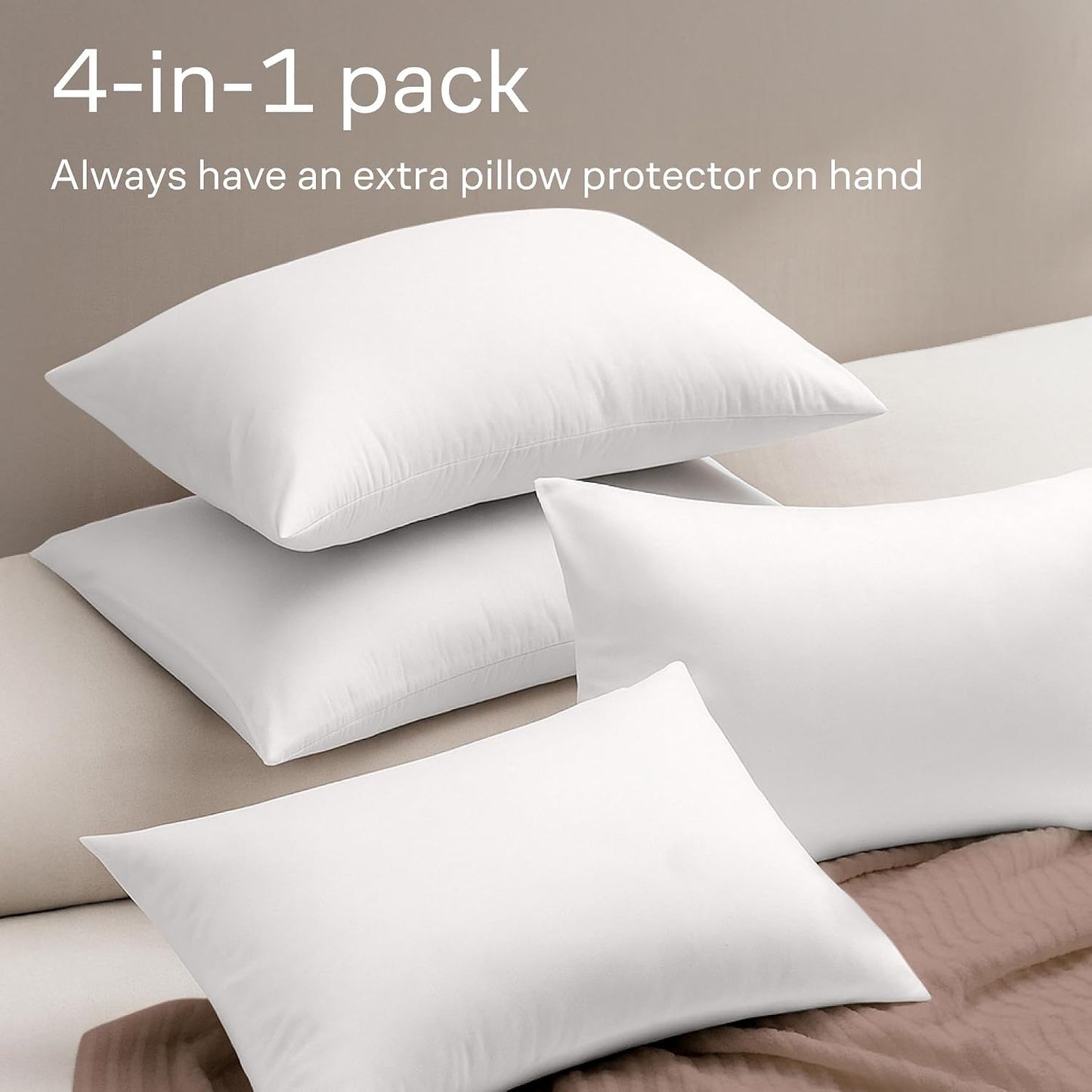 Ultra Soft Pillow Protectors with Zipper Standard Size - Set of 8 Breathable Pillow Covers - 100% Protection Against Stains, Dust & Dirt - Machine Washable (White)