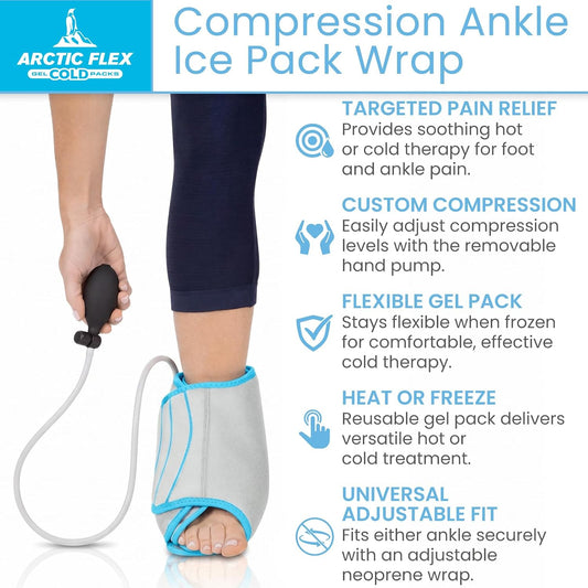 Vive Compression Ankle Ice Pack Wrap for Foot Pain Relief - Soft Cold Brace for Recovering Injuries - Support for Swelling, Sprains, & Fractures - Filled with Reusable Gel, Fits Small & Large Feet
