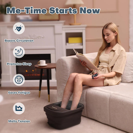 Collapsible Foot Bath, Foot Spa Bath Massager with Heat, Bubble, Remote Control, Temperature Control, 3 Pedicure Attachments, Feet Soaking Tub for Stress Relief
