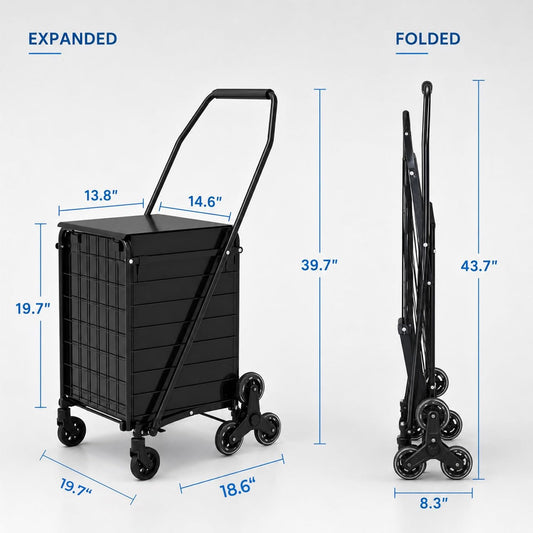 Stair Climbing Cart, Foldable Grocery Cart with 360° Wheels (65L Stair Climber)