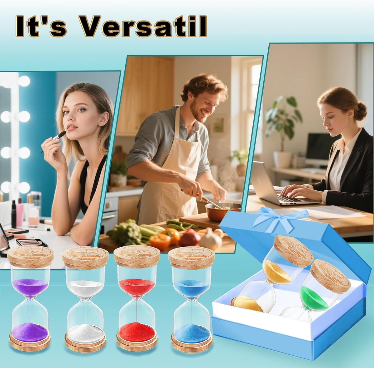 1 Minute Sand Timer, Wooden Sand Hourglass, Small Blue Hourglass, Sandglass Clock 1 Min for Classroom,Game,Decorative (Black)