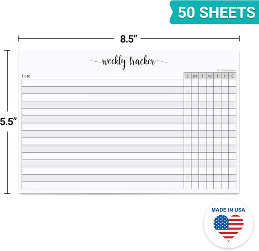 321Done Weekly Tracker Notepad, Sunday Start - 5.5x8.5 Habit Tracking Days of Week Notebook for Planning, Organizing, Schedule, 50 Pages - Made in USA