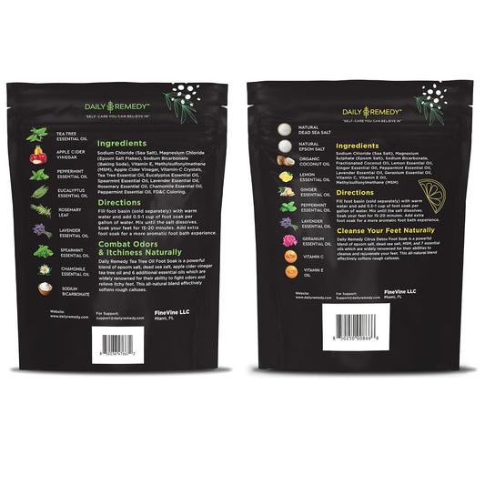 DAILY REMEDY EXTRA STRENGTH Tea Tree Oil & Citrus Detox Foot Soak Set - Made in USA - Soothes Sore Tired Feet, Athletes Foot, Stubborn Foot Odor, Softens Calluses & Refreshes & Detoxifies - Pack of 2