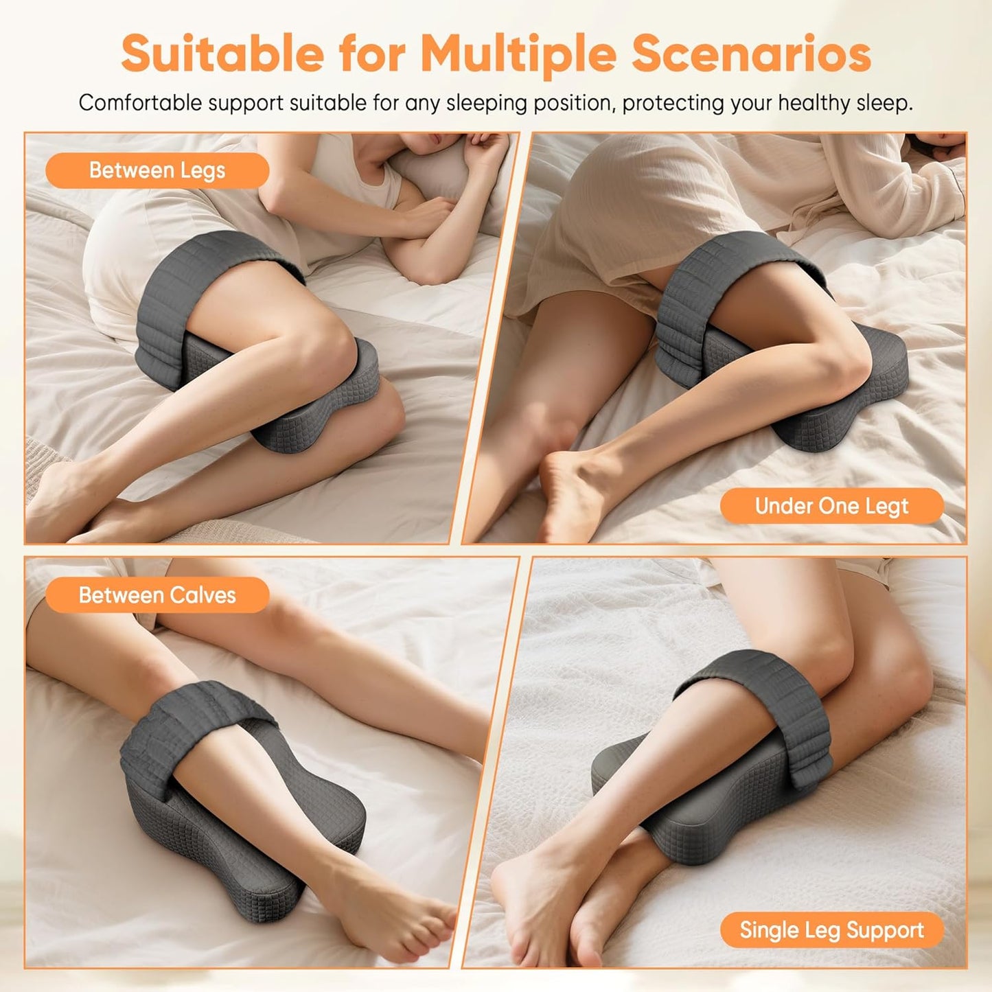 Knee Pillow for Side Sleepers, Leg Pillow for Side Sleeping, Sciatica Pain Relief, Hip with Ergonomic Memory Foam – Large Grey Cushion for Thigh, Knee, Back & Leg Support