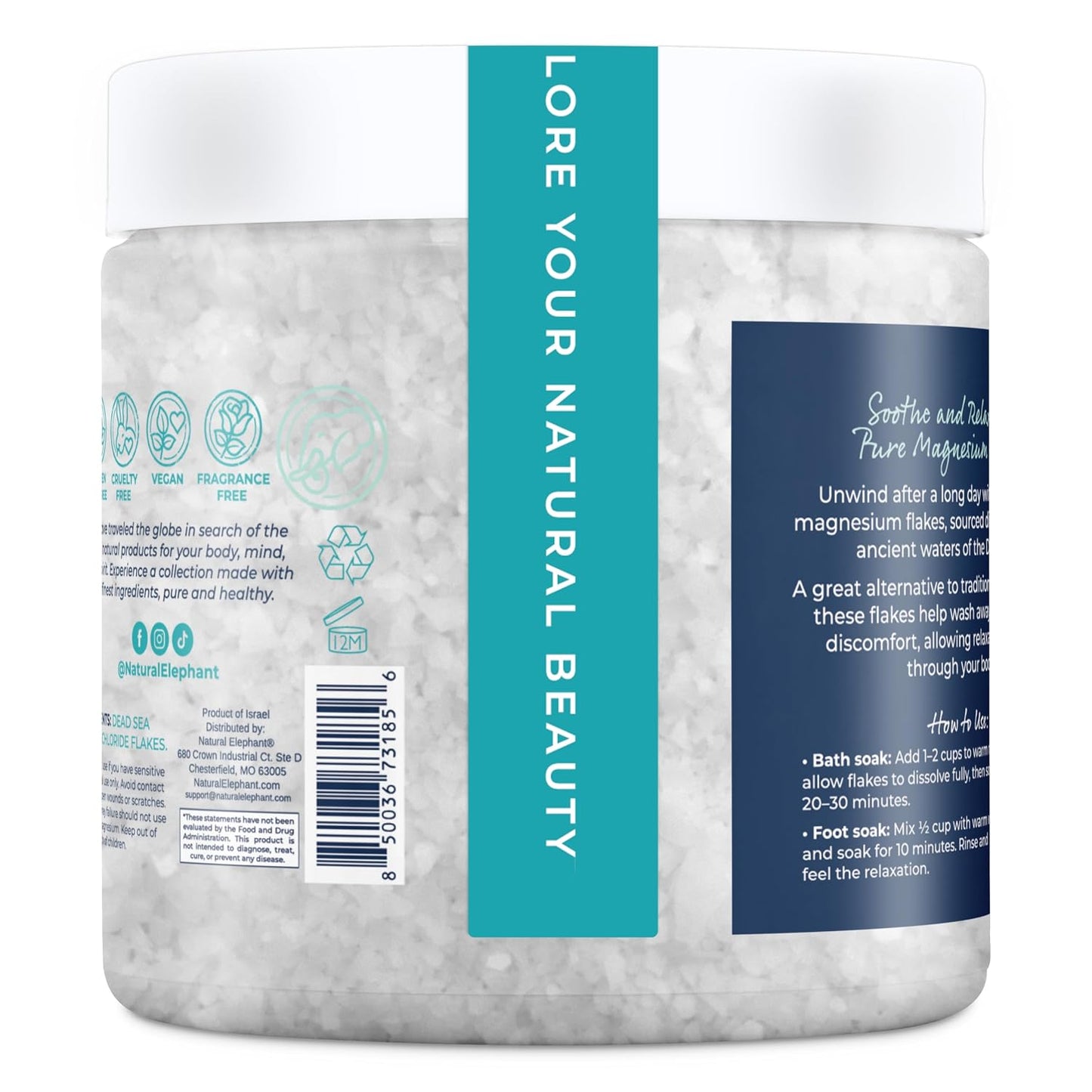 Natural Elephant Dead Sea Magnesium Bath Flakes | 10 lb (Pack of 2 5lb Bags) | Pure Magnesium Chloride Soak for Body and Foot | Ideal for a Soothing Bath Experience | Alternative to Epsom Salt