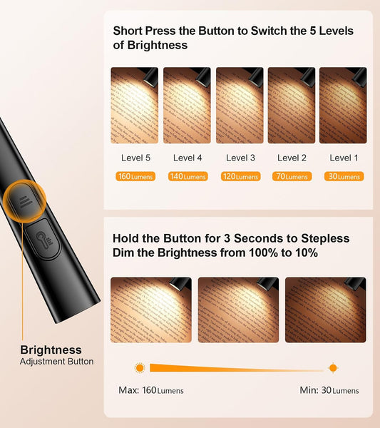Gritin Book Light, Eye Caring 4-Color & 5-Brightness Neck Light Reading Light- Stepless Dimming,30-min Timer,80+ Hrs Runtime,Bendable Round Neck Design, Lightweight for Reading, Knitting, Repairing