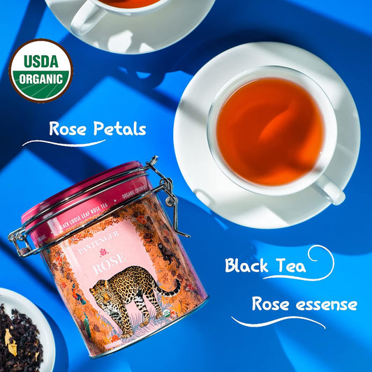 Rose Tea Bags -20 XL Pyramid Sachets- Rose Tea Organic. Tea Blends -Finest Moroccan Rose Petals and Ceylon OP Black Tea Leaves from Uva- Pantenger Organic Tea Blend. Black Rose Tea, 1.7 Ounce