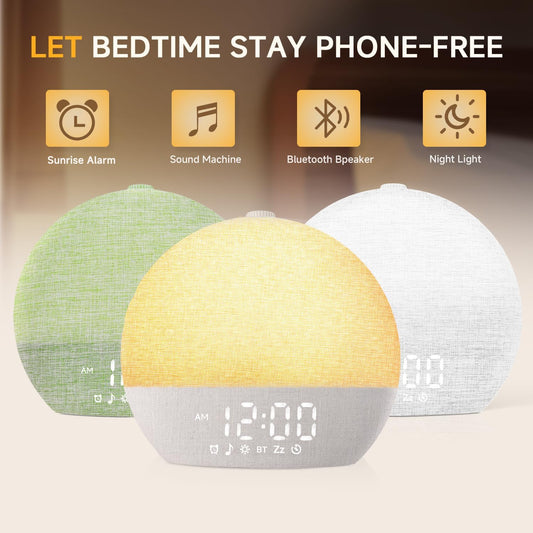 Geuuap Sunrise Alarm Clock White Noise Machine with Bluetooth Speaker,Khaki