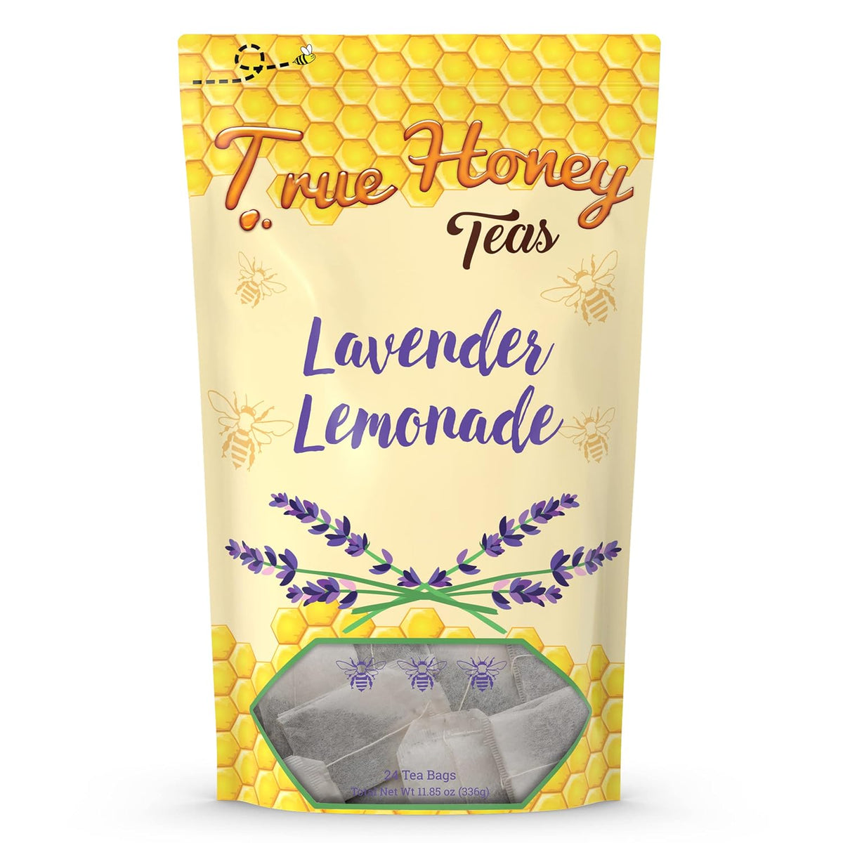 True Honey Lavender Lemonade Tea Bags - Tranquil Tea for Sleep, Stress Relief and Calm - All Natural Organic Lemon Myrtle Herbal Caffeine-Free Blended with Honey Crystals - 24 Count