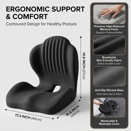 Ergonomic Seat Memory Foam Support Cushion for Back, Car Seat Back Support Cushion for Sciatica Tailbone Pain, Office Desk Chair Car Travel Seat Cushion (Pink)