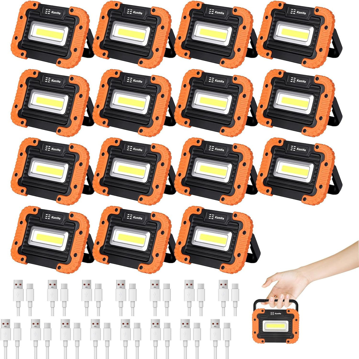 KunHe Rechargeable LED Work Light 500LM Portable Light with Magnetic Base 2 Light Modes 1800mAh Battery IPX4 Flood Light for Car Repair Job Site