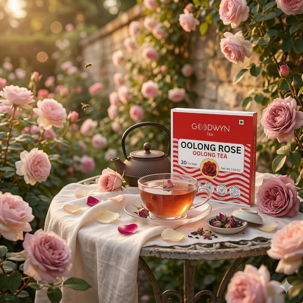 Goodwyn Oolong Rose Tea Bags, Oolong Tea with Rose Petals, 30 Bags